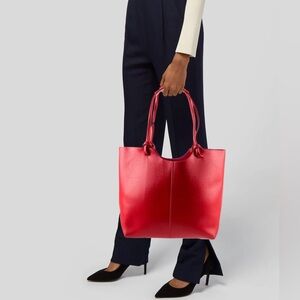NEIMAN MARCUS Exclusive Red Faux Leather Shopper Tote Bag with Suede Inside